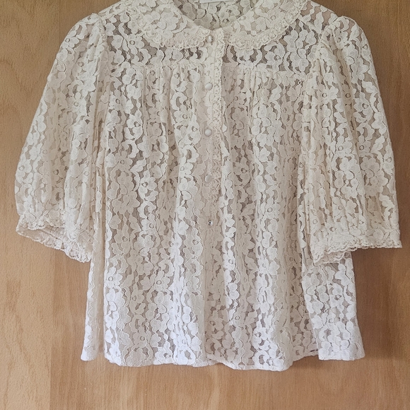 Doen Tops - Doen Cream Floral Lace Puff-Sleeve Blouse
